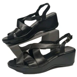 Naturalizer Wedge Sandals Leather Women 11M 11 Medium Black Slingback 805N28 - Picture 1 of 10