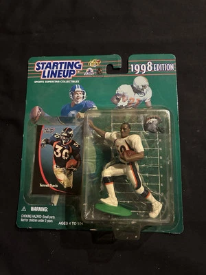 Figura y tarjeta Terrell Davis Denver Broncos 1998 alineación inicial sin abrir NFL FB. Foto 1 de 2