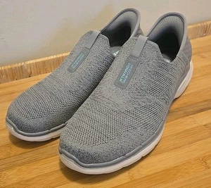 Skechers Damen-Slipper Stretch-Passform grau Gr. 8,5 124569 türkis Memory Foam neu - Bild 1 von 14