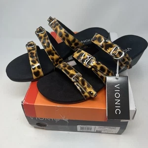 Vionic Women's Adjustable Slide Sandal Orthaheel 8 Wide Dwyn Tan Leopard Strap - Picture 1 of 6