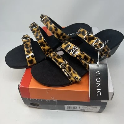 Vionic Women's Adjustable Slide Sandal  Orthaheel  8 Wide Dwyn Tan Leopard Strap - Image 1 of 4