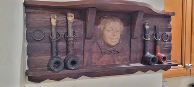 Vintage Pipe Holder Wall Carved Peacan Maple 1890s Mission Art Crafts Walnut ? - Image 1 of 4