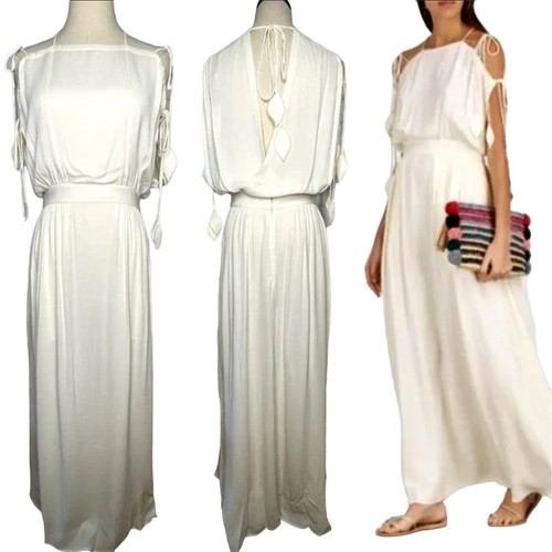 Nuovo con etichetta! TORY BURCH Taglia 8 Abito Maxi Drappeggiato Greco Avorio Bianco Sposa M