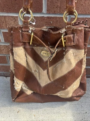 Bolso de Mano D&G Dolce & Gabbana Cuero Estampado Chevron Marrón Tostado Foto 1 de 4