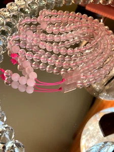 8mm Natural Rose Quartz Beads Mala Necklace 108 Beads Handmade - Picture 1 of 11