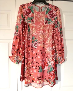 Umgee Damen Gr. M Blumen Boho Pullover Bauern Stickerei Tunika Bluse Kleid (0257 - Bild 1 von 8