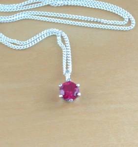 Sterling Silver Ruby Lab Created Pendant & Chain/Ruby Necklace/Ruby Gift/UK - Picture 1 of 4