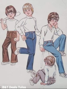 Pantalones de mezclilla sin cortar para niños 4 5 6 acampanados ajustados con bolsillos patrón de costura vintage 1027 - Imagen 1 de 3