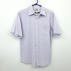 LL Bean Men Medium Shirt Button Down Top Short Sleeve Blue Checkered Seersucker