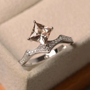 1.20 Ct Natural Morganite & Diamond Engagement Ring 14K Solid White Gold Size 6 - Picture 1 of 7