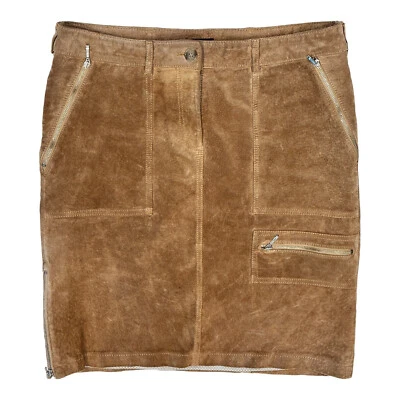 Falda Vintage Danier Lápiz Línea A Marrón Cuero Bolsillos Cremallera Para Mujer Talla 6 Foto 1 de 4