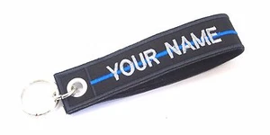 NOMBRE PERSONALIZADO DELGADA LÍNEA AZUL POLICÍA SWAT PARCHE BORDADO CORREA LLAVERO - Imagen 1 de 2