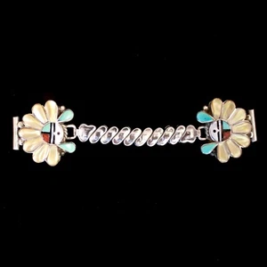 Zuni Sunface Sterling Silver & Multi-Stone Inlay Watch Band by Andrew Laate - Picture 1 of 3