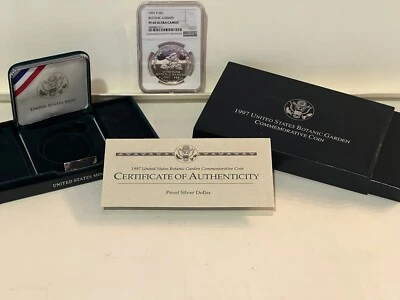 1997 P  1 oz 90% PROOF SILVER DOLLAR. BOTANIC GARDEN. NGC PF 69 UC +OGP+COA.     - Image 1 of 4