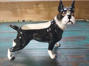 Vintage Rare Boston Terrier Dog Japan Pottery Black/White Dog Planter 1940-1950