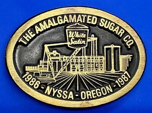 The Amalgamated Sugar Co. White Satin Plant Solid Brass Dynabuckle Belt Buckle - Picture 1 of 17
