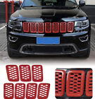 7pcs Grille Inserts Grill Ring Cover Trim Kit for Jeep Grand Cherokee 17-20 Red