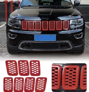 7pcs Grille Inserts Grill Ring Cover Trim Kit for Jeep Grand Cherokee 17-20 Red - Picture 1 of 7