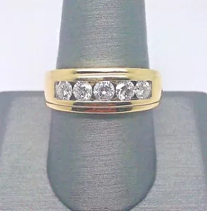 Men Solid 14k Yellow Gold 1CT Band Wedding Engagement Ring REAL Diamond - Picture 1 of 8