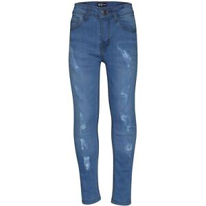 Kids Boys Skinny Jeans Ripped Light Blue Denim Stretchy Slim Fit Pants 5-13 Year