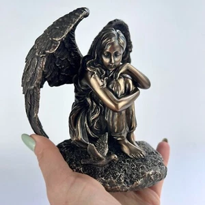 Angel Girl Statue Figure Polystone Bronze Home Decor 18 cm Made in Italy - Picture 1 of 5