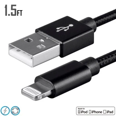 1.5FT USB 8-Pin For iOS Phone Charger Charging Cable Cord Braided Cord - Image 1 of 4
