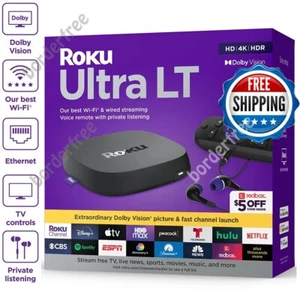 NEW Roku Ultra LT Streaming Device 4K/HDR/Dolby Vision, Voice Remote, HDMI Cable - Picture 1 of 8