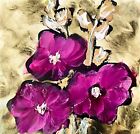 Hollyhock Purple Flower Original Oil Painting Hand Painted Mallow Floral Artwork