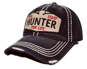 Hunter For Life Vintage Distressed Adjustable Black Cotton Baseball Cap Dad Hat - Picture 1 of 7