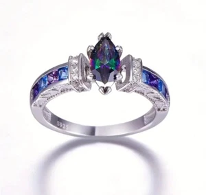 Boutique Solitaire Blue Promise Ring Silver Plated Band Size 8 NEW ⭐️ - Picture 1 of 3