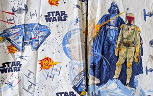 Pottery Barn twin top flat sheet Star Wars Millennium Falcon R2D2 C3PO Darth x2 - Picture 1 of 23