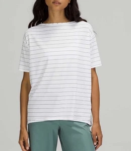 Lululemon Back In Action Kurzarm Damen 8 Streifen weiß schwarz neu ohne Etikett - Bild 1 von 7