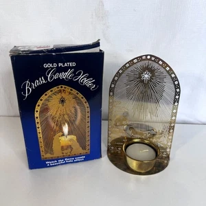 Candelabro votivo vintage Giftco de latón chapado en oro belén de Navidad - Imagen 1 de 13