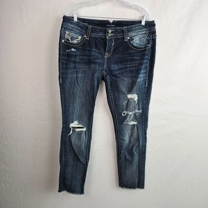 Vigoss The Chelsea Skinny Jeans Women's 16 27 Blue Dark Wash Distressed Cut Off - Picture 1 of 19