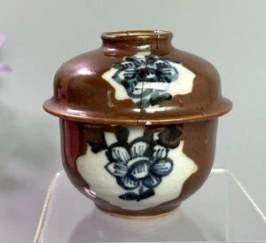 Chinesische Export Batavian Deckeldose um 18. Jh. ISTZUSTAND 2 3/8"H dunkelbraun blau - Bild 1 von 15