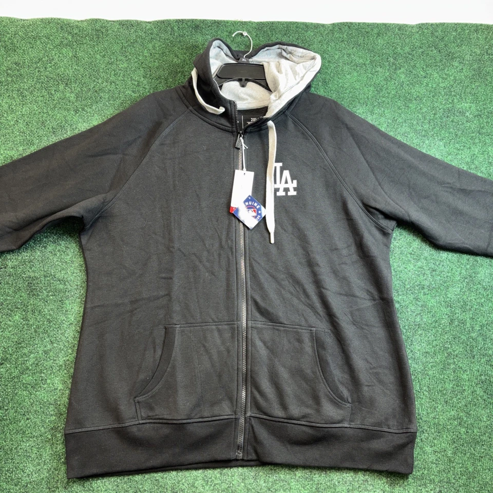 Women Full Zipper Hoodie 2XL Black LOS ANGELES DODGERS Plain Antigua New - Image 1 of 4