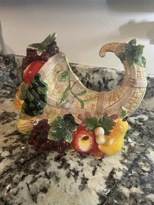 Vintage Keramik Füllhorn Display Center Herbst Ernte Früchte Erntedank Herbst - Bild 1 von 9