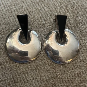 Vintage Taxco Mexico Modernist 925 Sterling Silver Door Knocker Earrings TM-141 - Picture 1 of 11