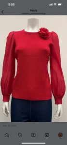 By Design Womens pull over scoop neck long sleeve ribbed Sweater with Rose detai - Picture 1 of 2