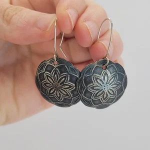 Julia H. Vintage 925 Sterling Silver Boho Western Floral Dangle Disc Earrings - Picture 1 of 7