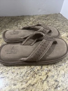 Mens Blue Fin Slide Sandals Brown Fabric with Memory Foam Size 11 Great cond. - Picture 1 of 8