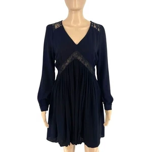 NAF Women Black V Neck Long Sleeves Flared Dress Size EU 38 UK 10 US 8 - Picture 1 of 9