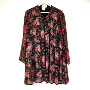 Vintage DIANE FREIS 100% Silk DUSTER JACKET Beaded Sequins Red Floral Women's 1X - Picture 1 of 19