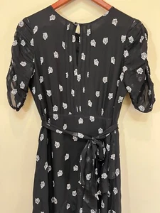 Shoshanna Womens Savona Lace Detail Puff Sleeve Crepe Black Midi Dress Size 6 - Picture 1 of 11