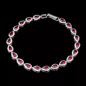 Silver Bracelet Ruby Genuine Natural Mined Gems Solid Sterling 7 1/2 Inch - Picture 1 of 24