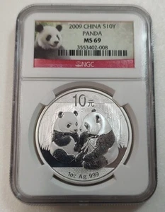 2009 China 10 Yuan S10Y 1oz .999 Silver Panda NGC MS69 Panda Label #3553402-008 - Picture 1 of 2