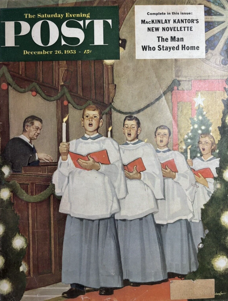 1953 Mead Schaeffer Saturday Evening Post Boys Christmas Choir Magazine cover - Image 1 of 1