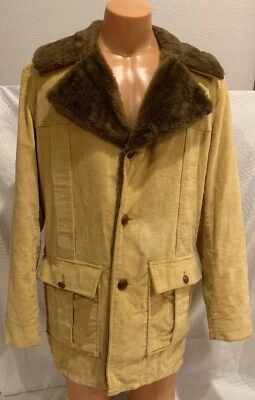 Vintage 70s Windbreaker Fur Lined Corduroy Jacket By Van Heusen 40LL NBA - Imagem 1 de 4