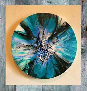 Acrylic Poured Painting On 12” Cradled Wood Canvas/Fluid Artwork