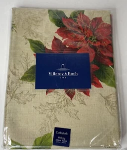VILLEROY & BOCH Festive Poinsettia Christmas Tablecloth 60X120 Ivory Gold Holly - Picture 1 of 9